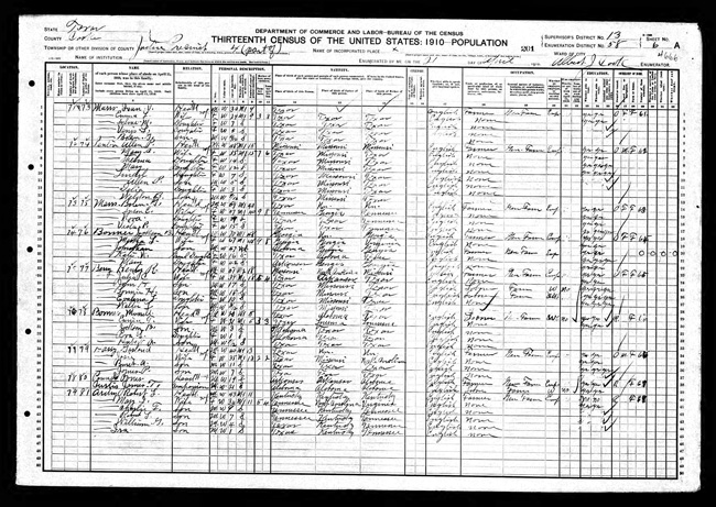 Major Bonner in the 1910 census