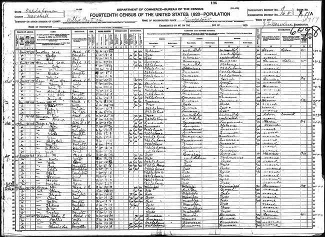 Hosea Bonner 1920 Census